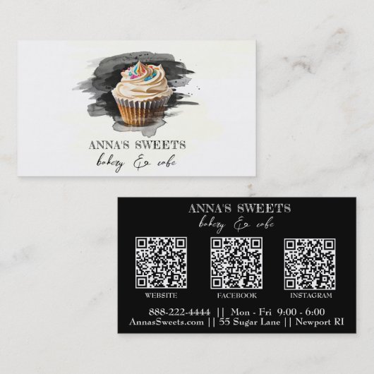 *~* カップケーキ ベーカリー ショップ 3 QR ソーシャル メディア 名刺 (正面/裏面)