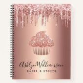 カップケーキ ローズゴールド カッパー グリッター ドリップス ベーカリー シェフ ノートブック (正面)