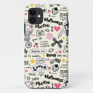 カップケーキ、弓、ハート、女の子らしい女の子パターン iPhone 11 ケース