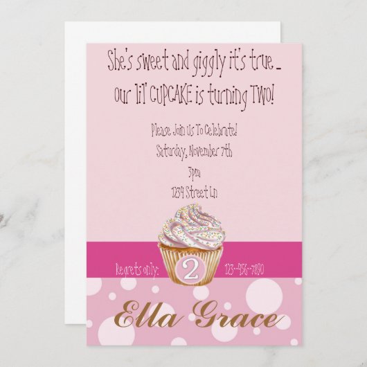 カップケーキ&水玉模様-第2 招待状 (正面/裏面)