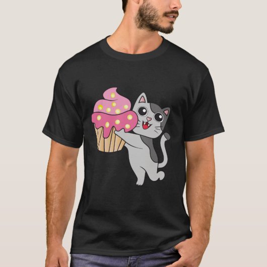 カップケーキ 猫 誕生日 Tシャツ (正面)