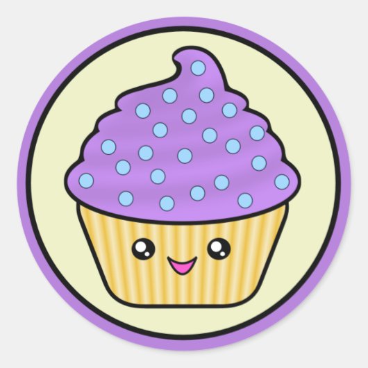 カップケーキ 紫 かわいい ラウンドシール (正面)