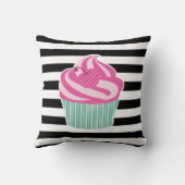 カップケーキ,黒,白ストライプ色パーソナライズされた クッション (裏面)
