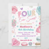 カップケーキ 4歳の誕生日パーティー 4年とっても甘く 招待状 (正面)