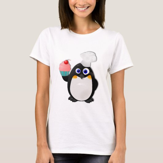 カップケーキIIを持つパン屋のペンギン Tシャツ (正面)