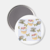 カップケ図解入りの、写真付きのークティーカップ蝶 マグネット (正面/裏面)