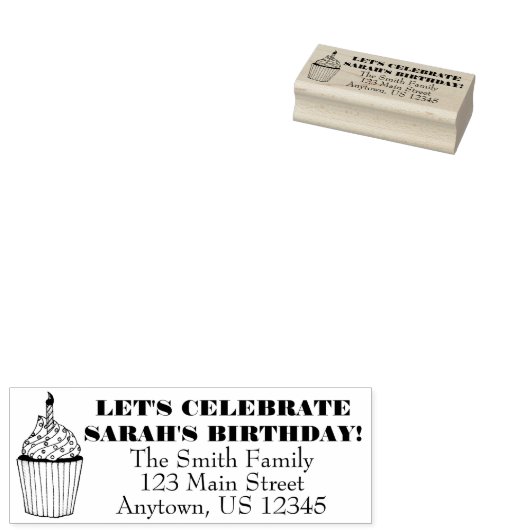 カップケ祝ーキの誕生日パーティーのアドレス ラバースタンプ (押印)