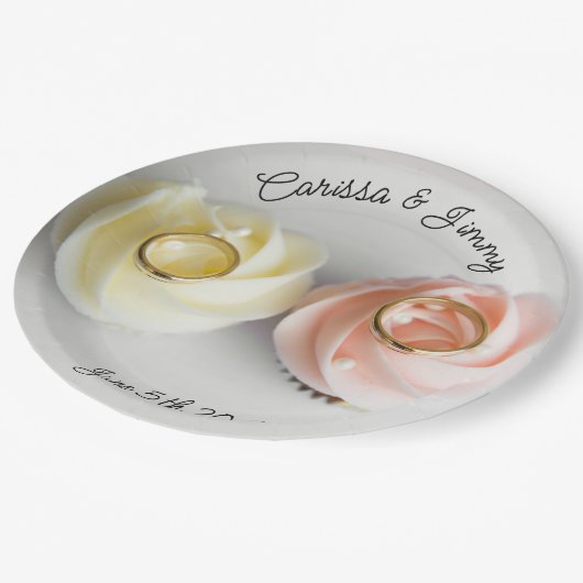 カップケ結婚ーキピンク黄色 ペーパープレート (アングル)