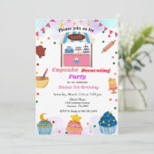 カップケ飾ーキの誕生日パーティー、甘いカップケーキ 招待状 (スタンド正面)