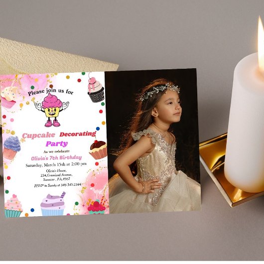 カップケ飾ーキの誕生日、子供のベーキングbash 招待状