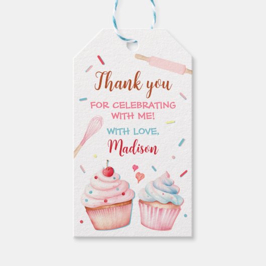 カップケ飾ーキパーティーかわいいベーキングガール誕生日 ギフトタグ (正面)