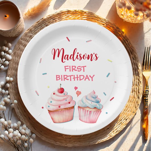 カップケ飾ーキパーティーかわいいベーキングガール誕生日 ペーパープレート