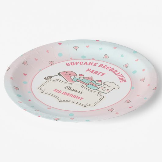 カップケ飾ーキパーティーかわいいベーキングガール誕生日 ペーパープレート (アングル)