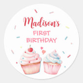 カップケ飾ーキパーティーかわいいベーキングガール誕生日 ラウンドシール (正面)