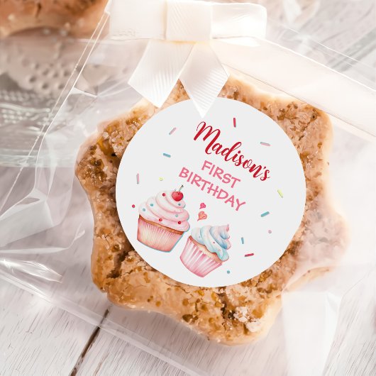 カップケ飾ーキパーティーかわいいベーキングガール誕生日 ラウンドシール