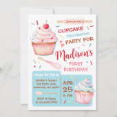 カップケ飾ーキパーティーかわいいベーキングガール誕生日 招待状 (正面)