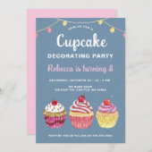 カップケ飾ーキパーティー誕生日 招待状 (正面/裏面)