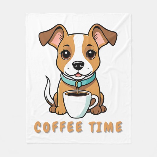 カップコーヒーを飲んだ犬 フリースブランケット (正面)