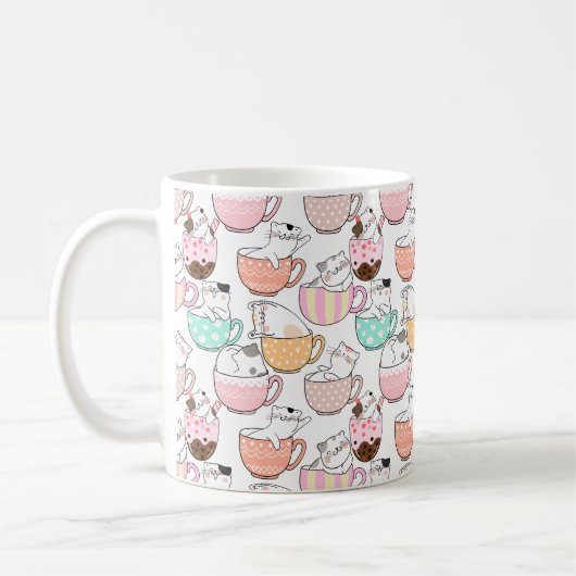 カップパターンデザイン01wの猫 コーヒーマグカップ (左)