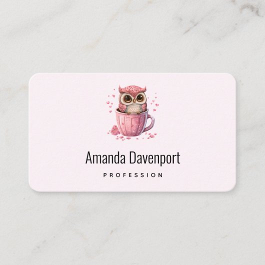 カップビジネスカード – かわいいピンクのフクロウ 名刺 (正面)