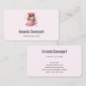 カップビジネスカード – かわいいピンクのフクロウ 名刺 (正面/裏面)