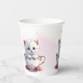 カップピンク花の子猫紙カップ 紙コップ (正面)