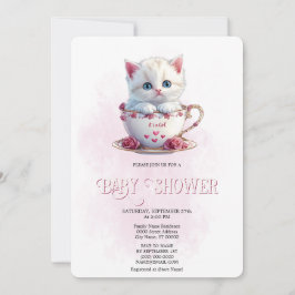 カップピンク花赤ちゃんシャワー招待状 招待状