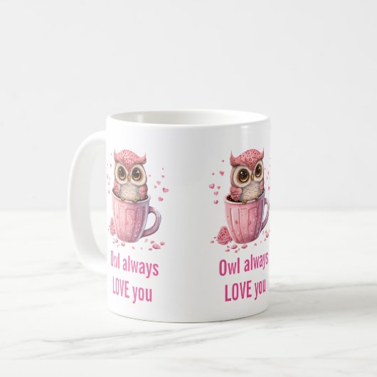 カッププーンでかわいいピンクのフクロウおもしろいル コーヒーマグカップ (正面左)