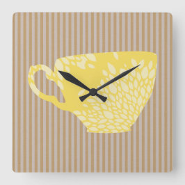カップモダンとストライプ スクエア壁時計