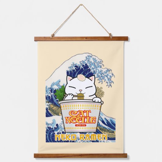 カップラーメン猫 吊り下げ型タペストリー (正面)