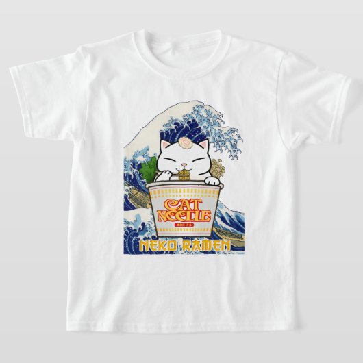 カップラーメン猫 Tシャツ (レイダウン)