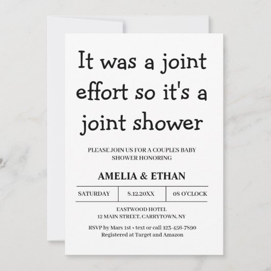 カップルおもしろい白黒ベビーシャワー 招待状 (正面)