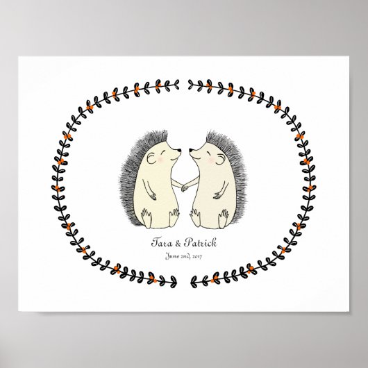カップルかわいいヘッジホッグのためのカスタムウェディングギフトプリント ポスター (正面)