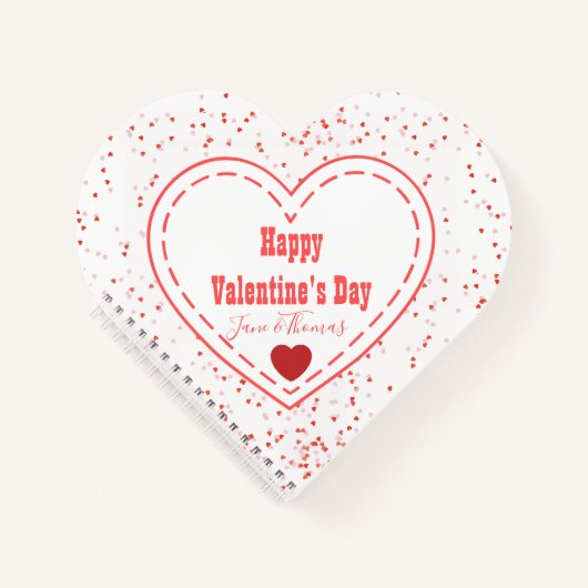 カップルかわいい赤いハートモダンハッピーバレンタインデー ノートブック (正面)