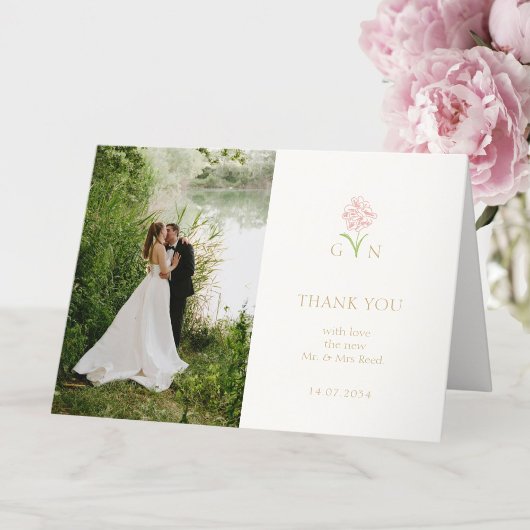 カップルかわいらしフローラモノグラム結婚ズ サンキューカード