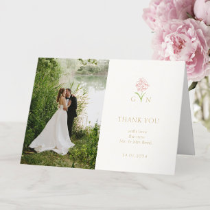 カップルかわいらしフローラモノグラム結婚ズ サンキューカード