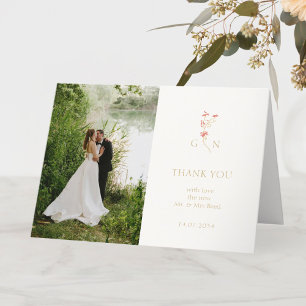 カップルかわいらしフローラモノグラム結婚ズ サンキューカード