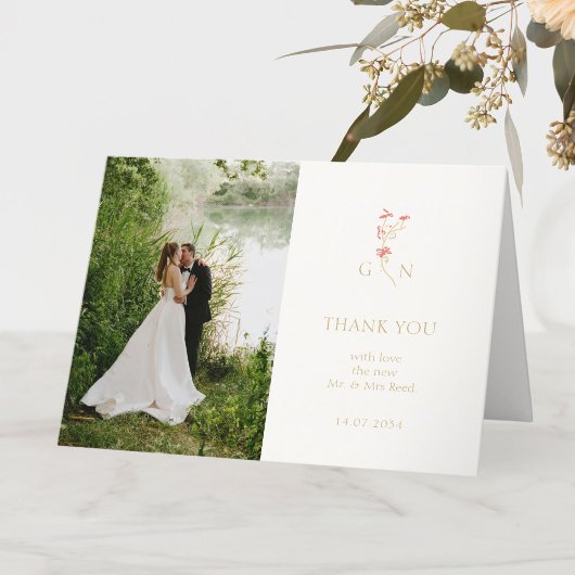 カップルかわいらしフローラモノグラム結婚ズ サンキューカード