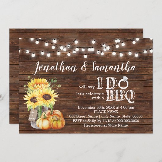 カップルがひまわりの国にシャワーを浴びる前にBBQ 招待状 (正面/裏面)