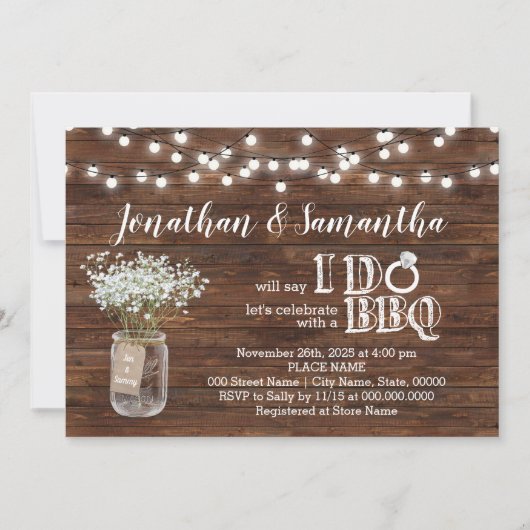 カップルがカントリーシックをシャワー浴びる前にBBQ 招待状 (正面)