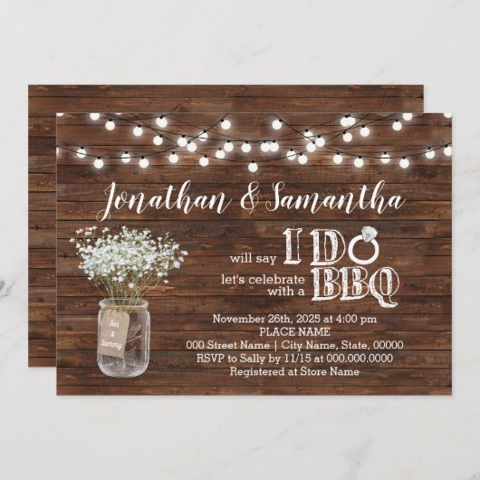 カップルがカントリーシックをシャワー浴びる前にBBQ 招待状 (正面/裏面)
