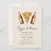 カップルがシャワーを浴びる前の結婚ピザとブリュウ 招待状 (正面)