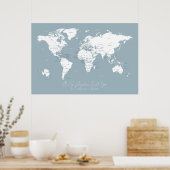 カップルが世界を旅する私たちの行った場所の地図 ポスター (キッチン)