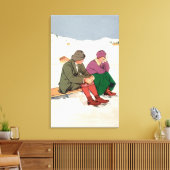 カップルが氷のスケートで滑るで休憩 キャンバスプリント (インサイチュ (リビング))