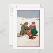カップルが氷のスケートで滑るで休憩 ポストカード (正面/裏面)