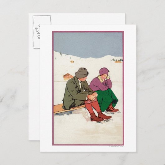 カップルが氷のスケートで滑るで休憩 ポストカード (正面/裏面)