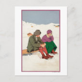 カップルが氷のスケートで滑るで休憩 ポストカード (正面)