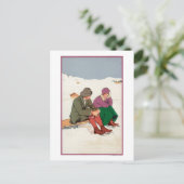 カップルが氷のスケートで滑るで休憩 ポストカード (スタンド正面)