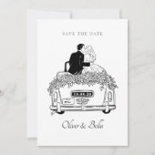カップルが車に乗結婚る 招待状 (正面)