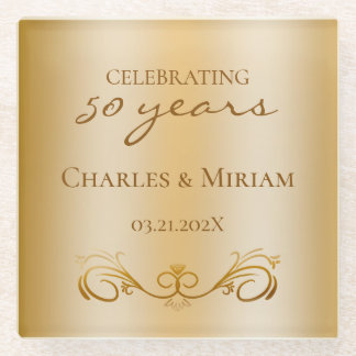 カップルが50周年記念結婚贈り物を命名 ガラスコースター